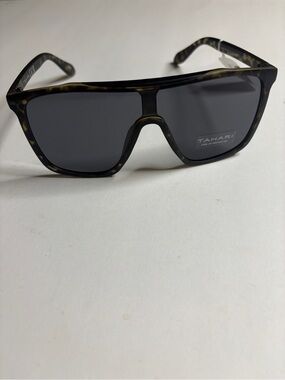 Tahari Tortoise-Pattern Oversized Shield Sunglasses with Dark Lenses